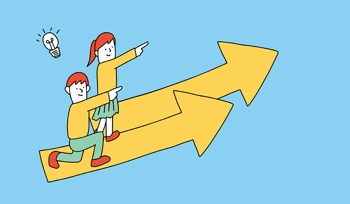 矢印と共に前進する男性と女性 イラスト