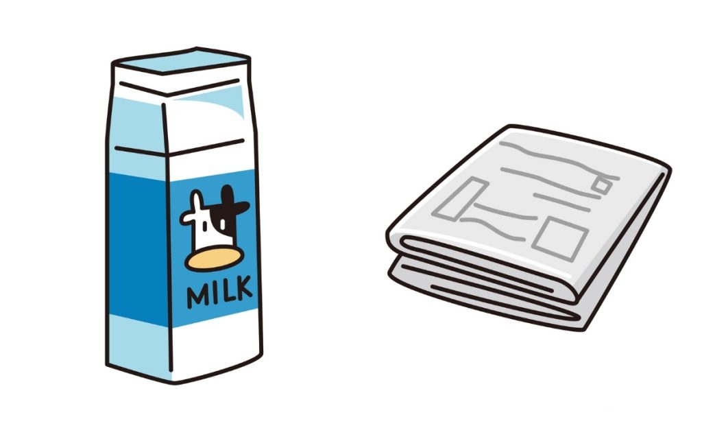 牛乳パックと新聞紙のイラスト
