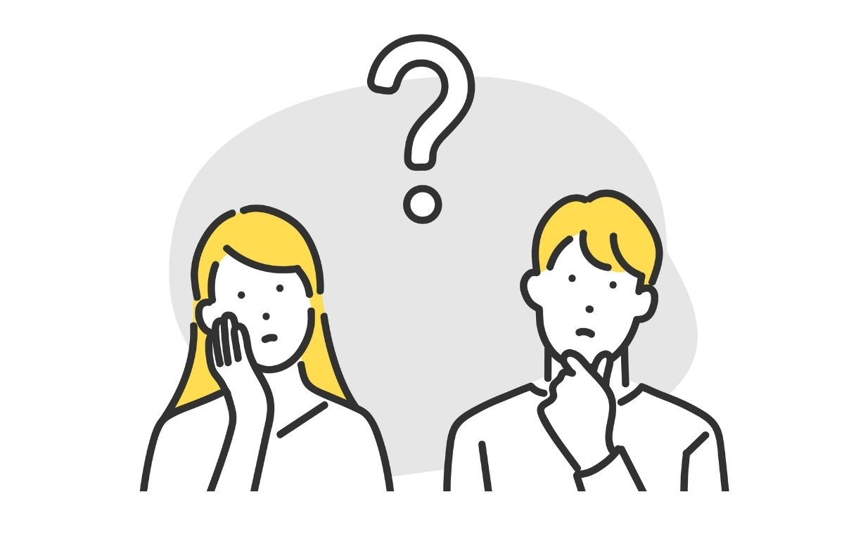 ？マークを出して考える男女のイラスト