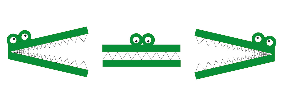 等号、イコールを表すワニのイラスト