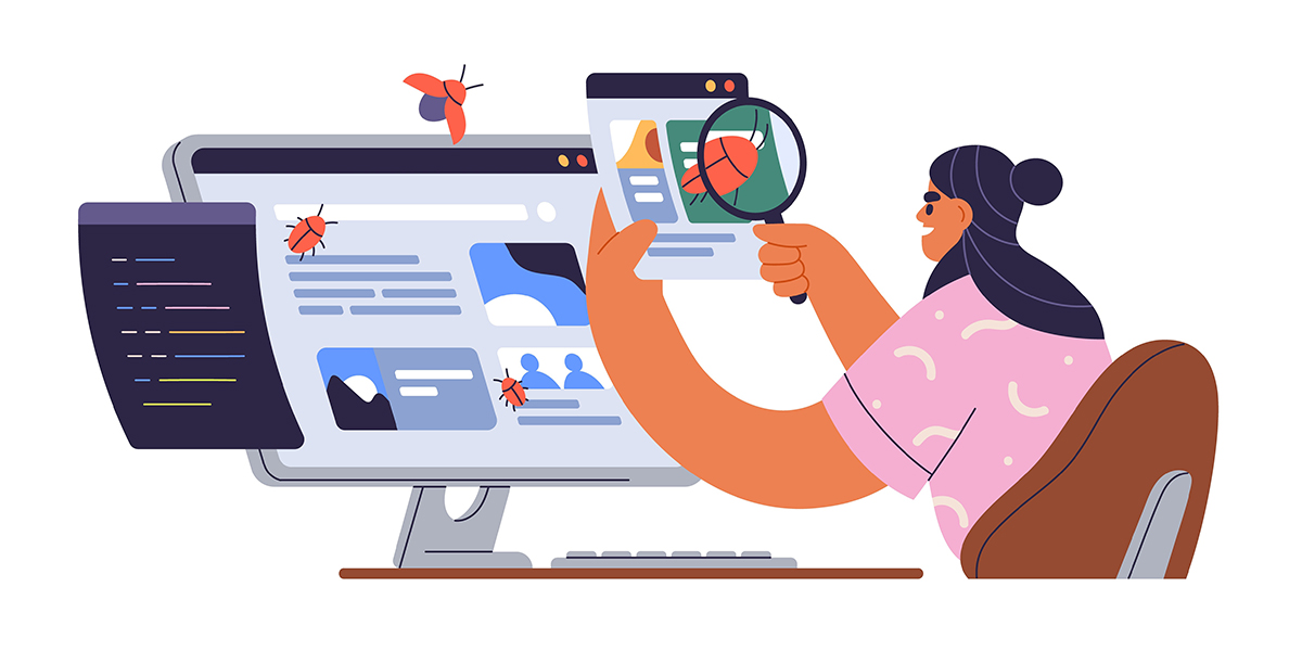 パソコンで何かを調べる人のイメージイラスト