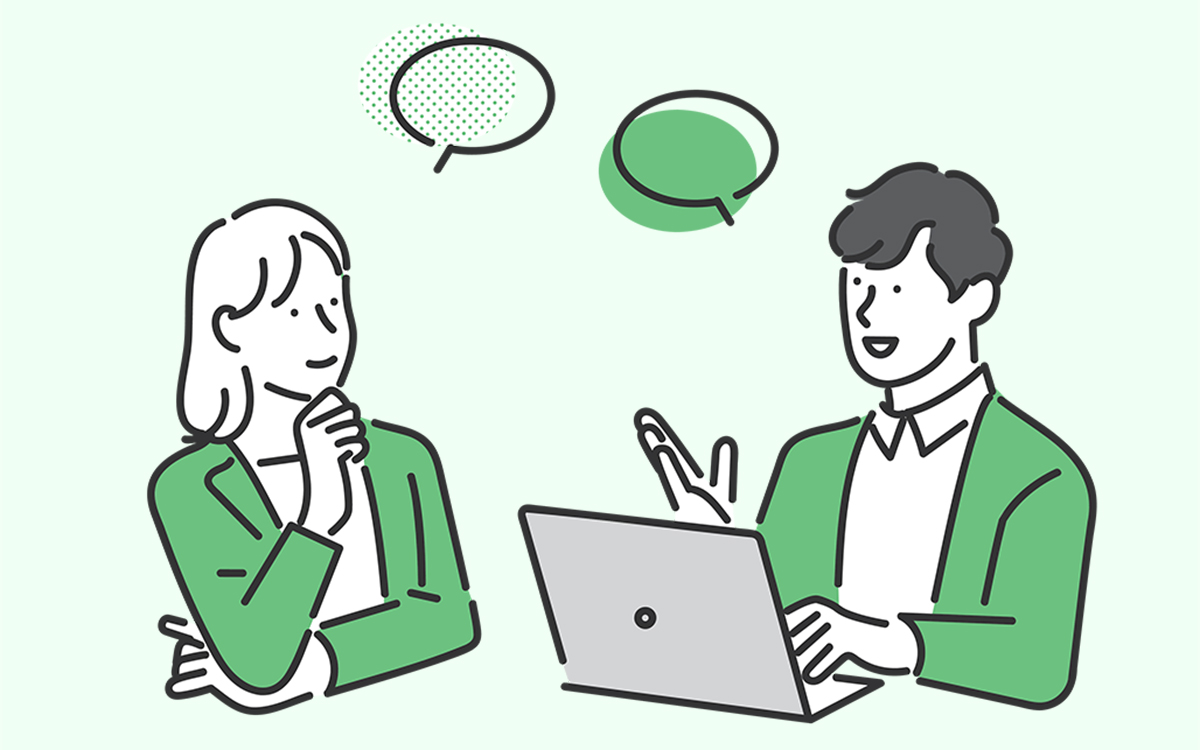 pcと会話をする男女 イラスト