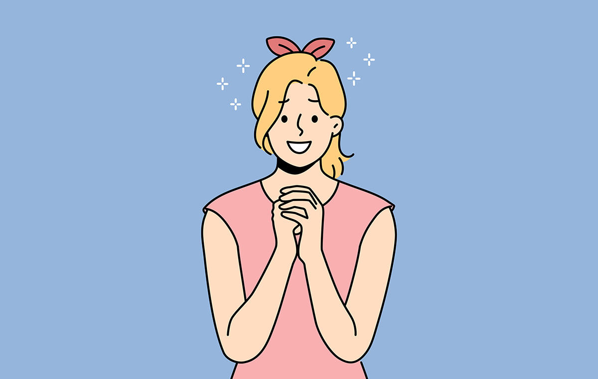 許してほしい、という顔をした女性のイラスト