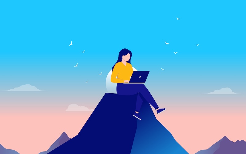 山の上で仕事をしている人のイラスト