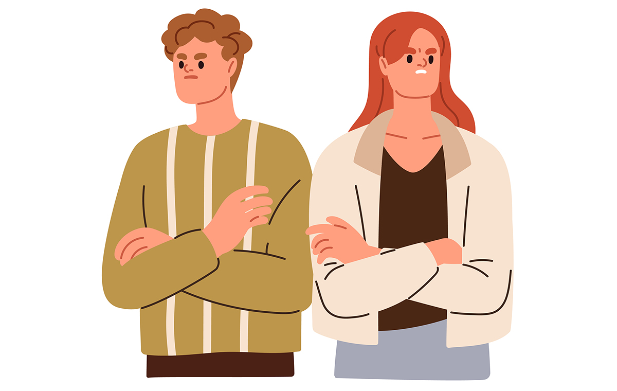 喧嘩中の姉と弟のイラスト