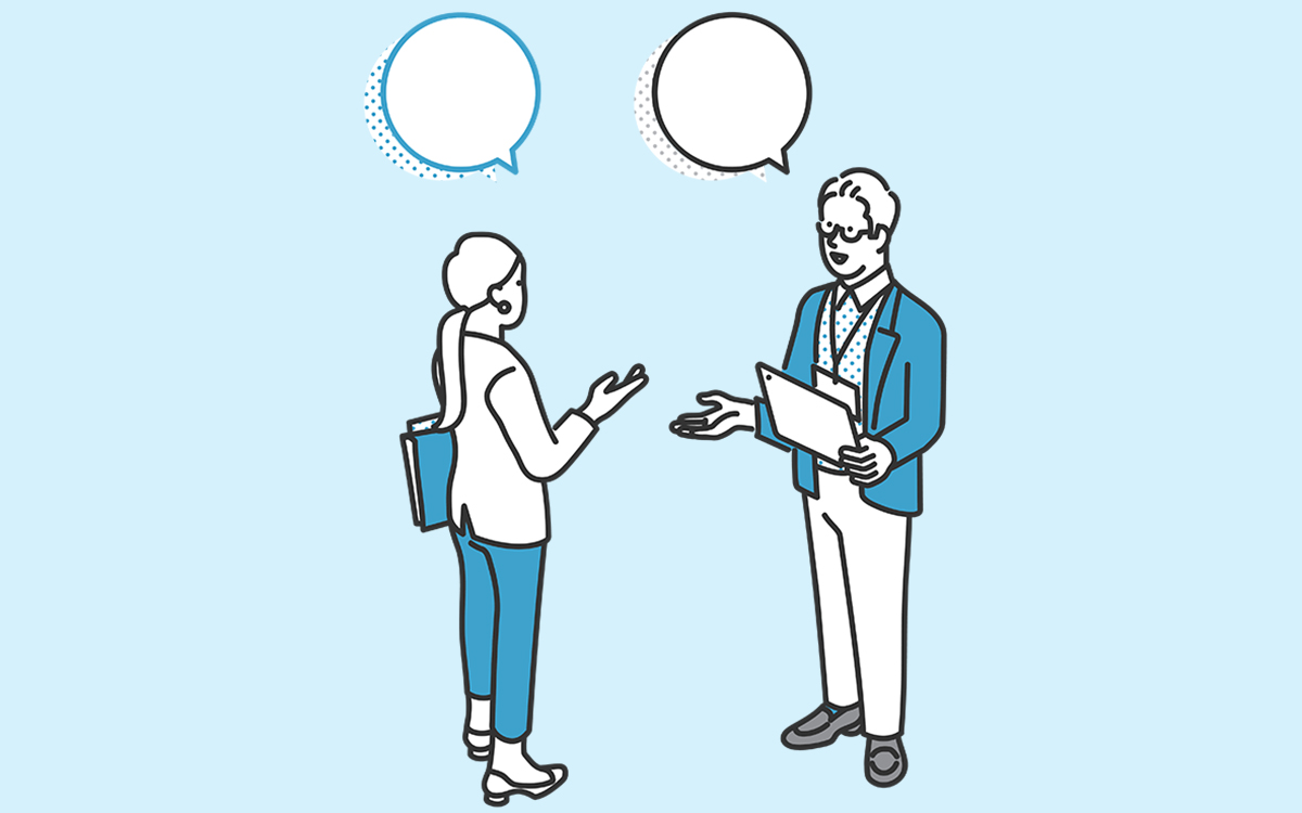 オフィスで話す女性と男性 イラスト