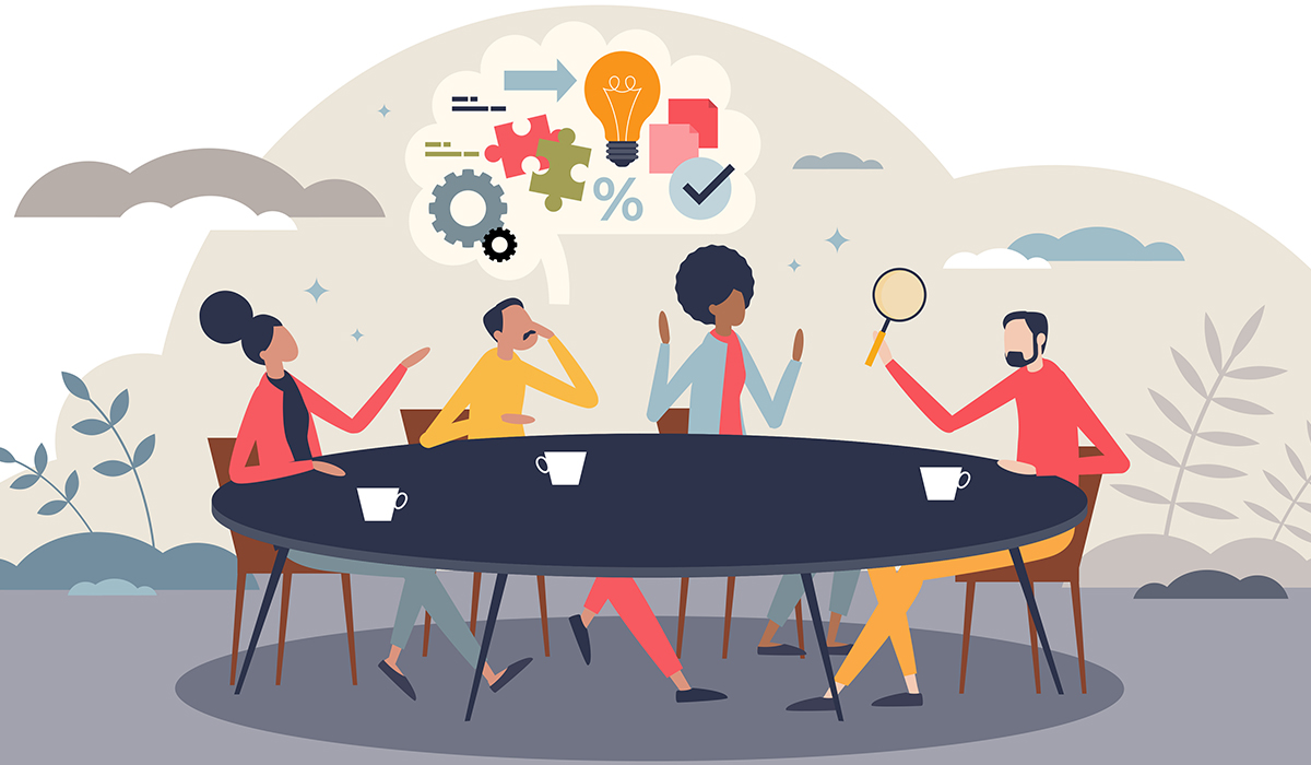 テーブルで話す人たち イラスト