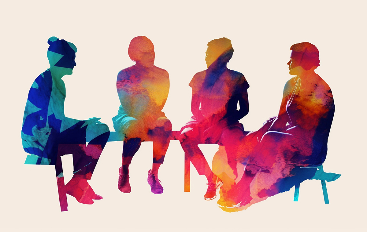 会話する数人の女性 イラスト