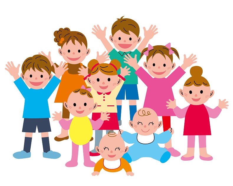 手を上げる子どもたちのイラスト