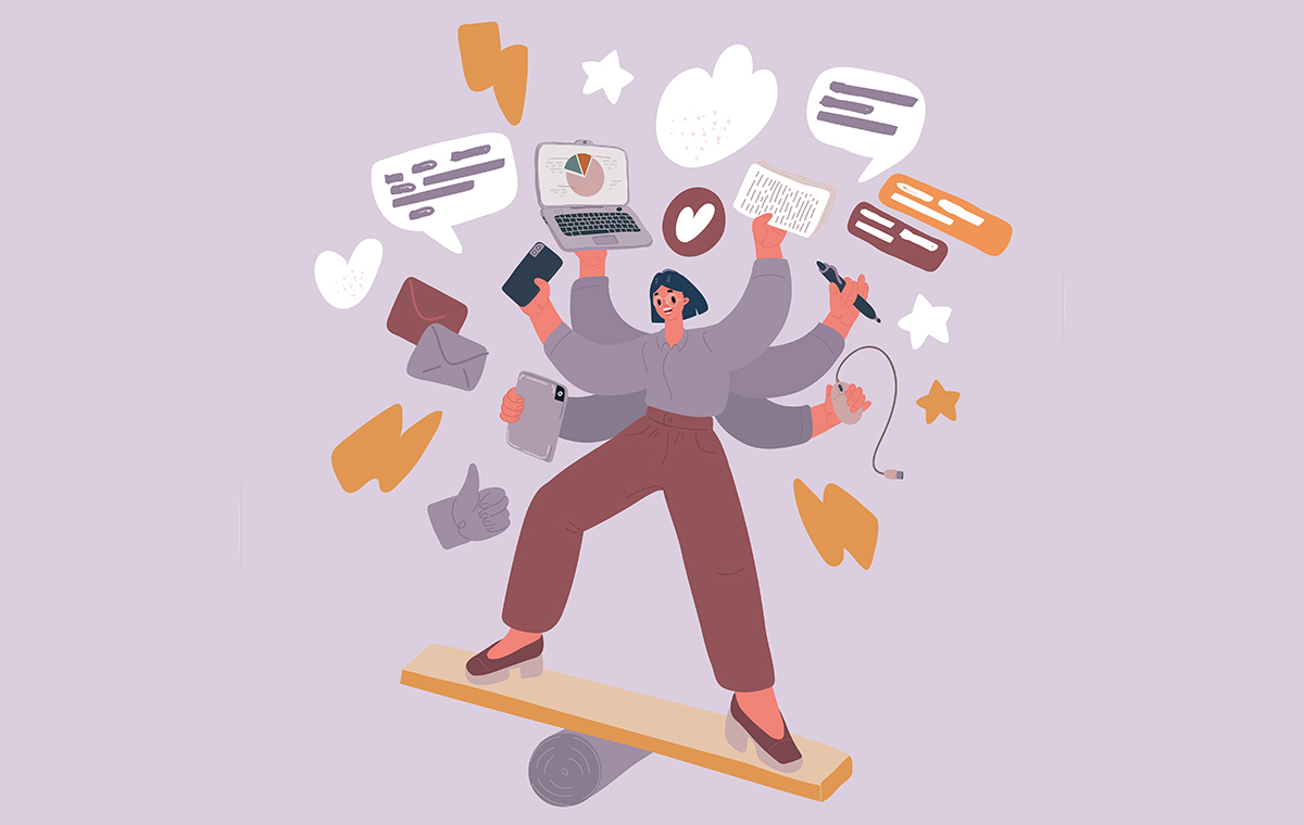 忙しくしている女性 イラスト