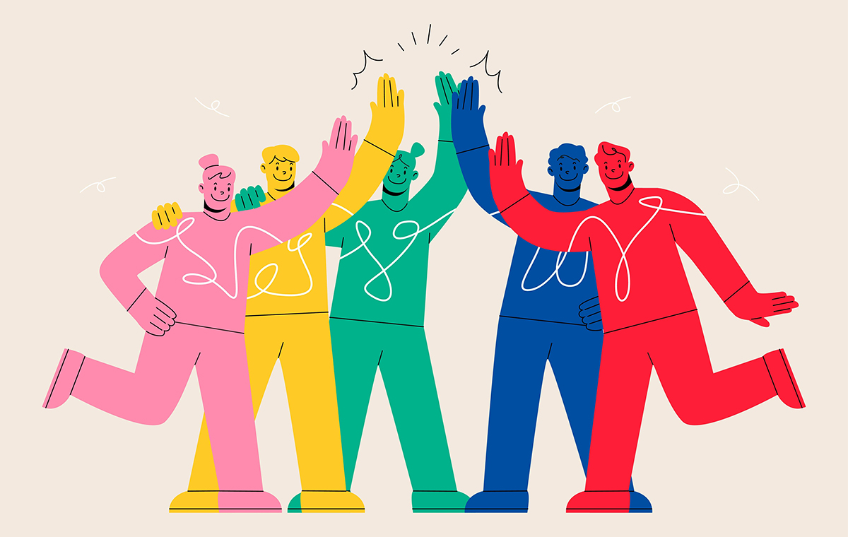 ハイタッチする友人同士 イラスト