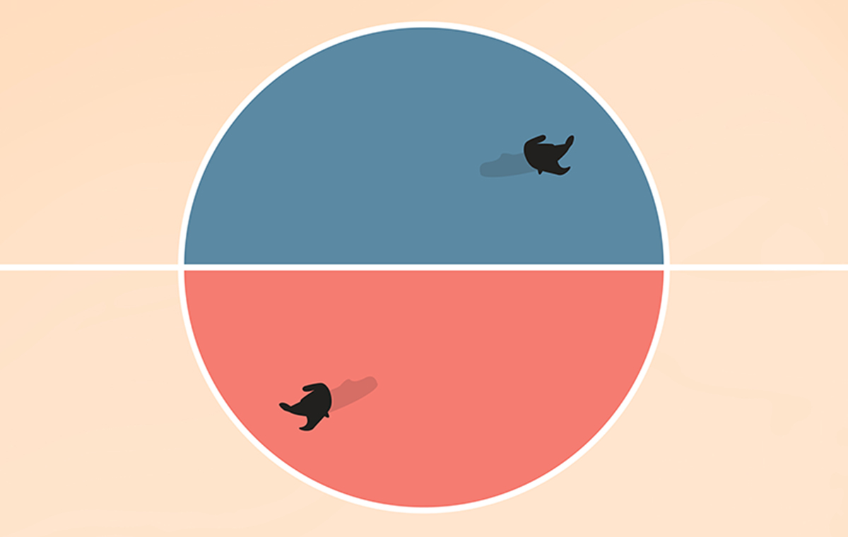 えんが半分に分かれている様子