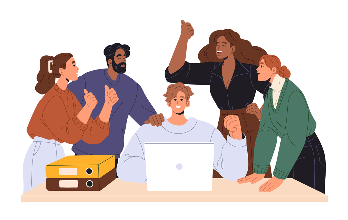 チーム内で褒め合うひとたち イラスト