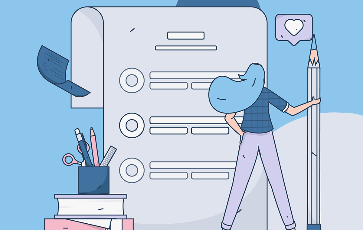 チェックリストと鉛筆を持った女性 イラスト