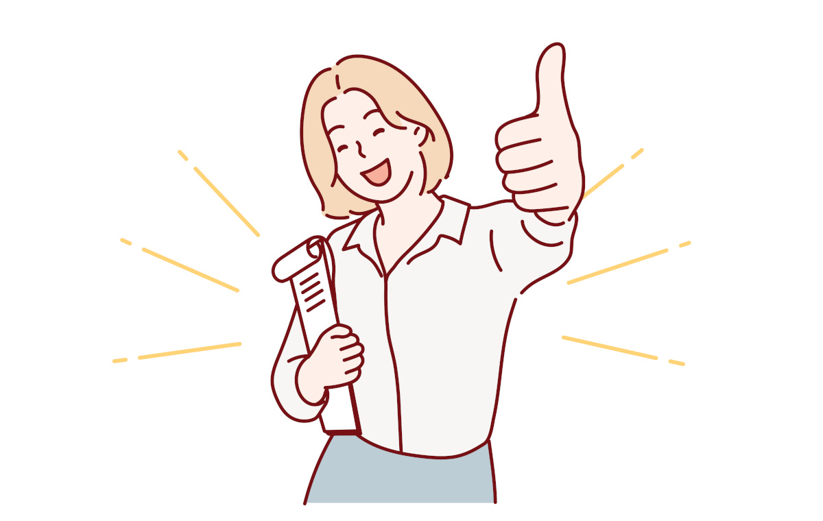 グッジョブポーズをとる笑顔の女性のイラスト