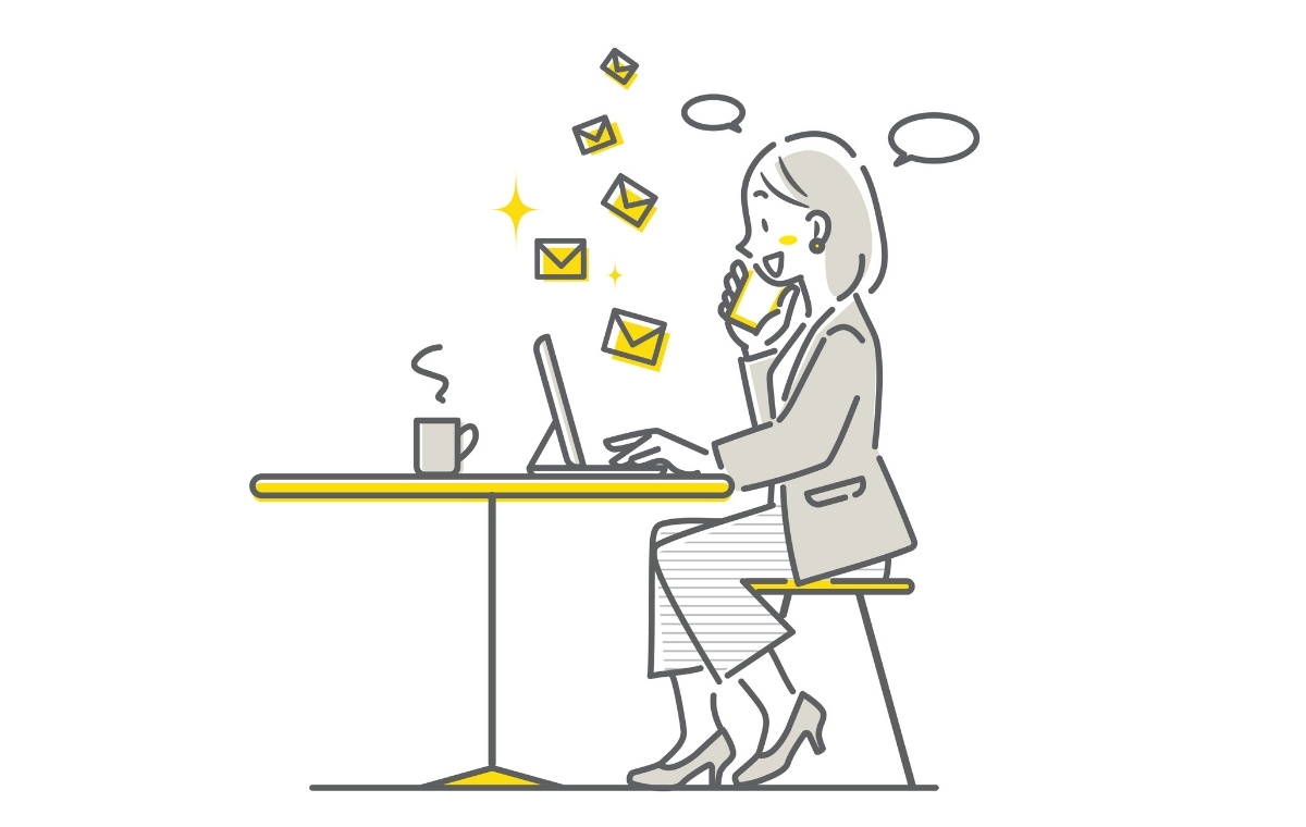 メールしながら通話するビジネスウーマンのイラスト