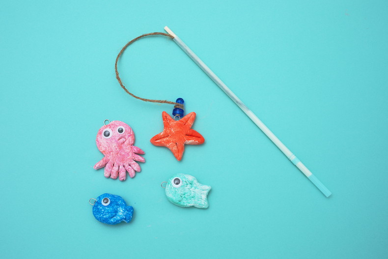 紙粘土 工作 親子 魚釣り 竿 魚            