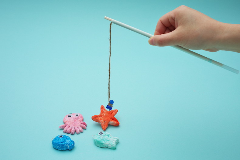 紙粘土 工作 親子 魚釣り 竿 魚            