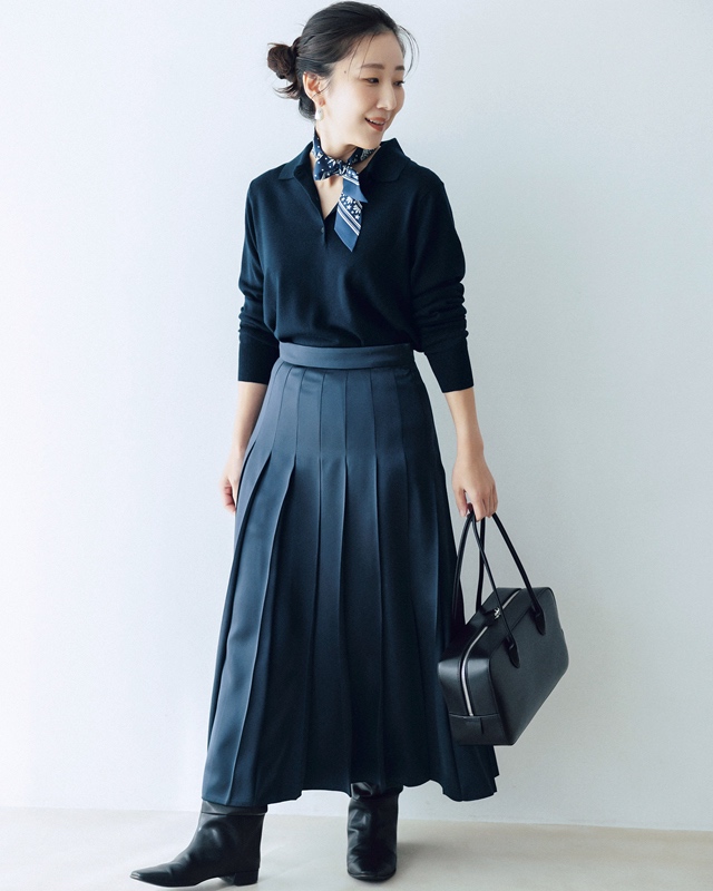 ポロニット×プリーツスカート
