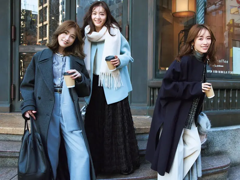 ロングコート×ジャケパンセットアップ×ストライプ柄シャツ