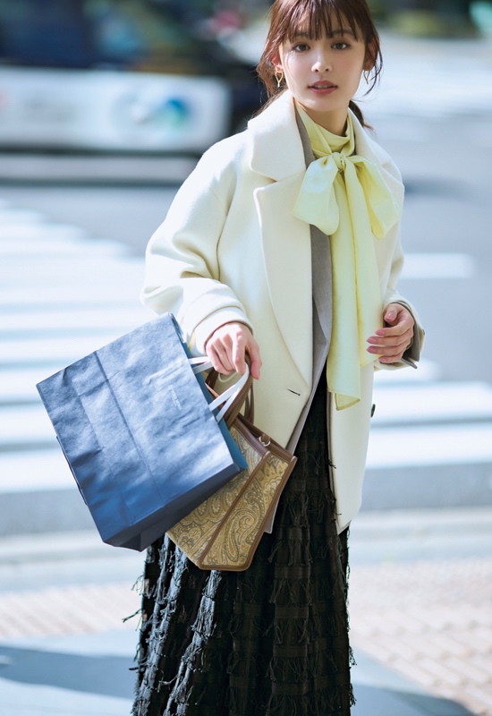 ジャコット×ボウタイブラウス×レースフリンジスカート