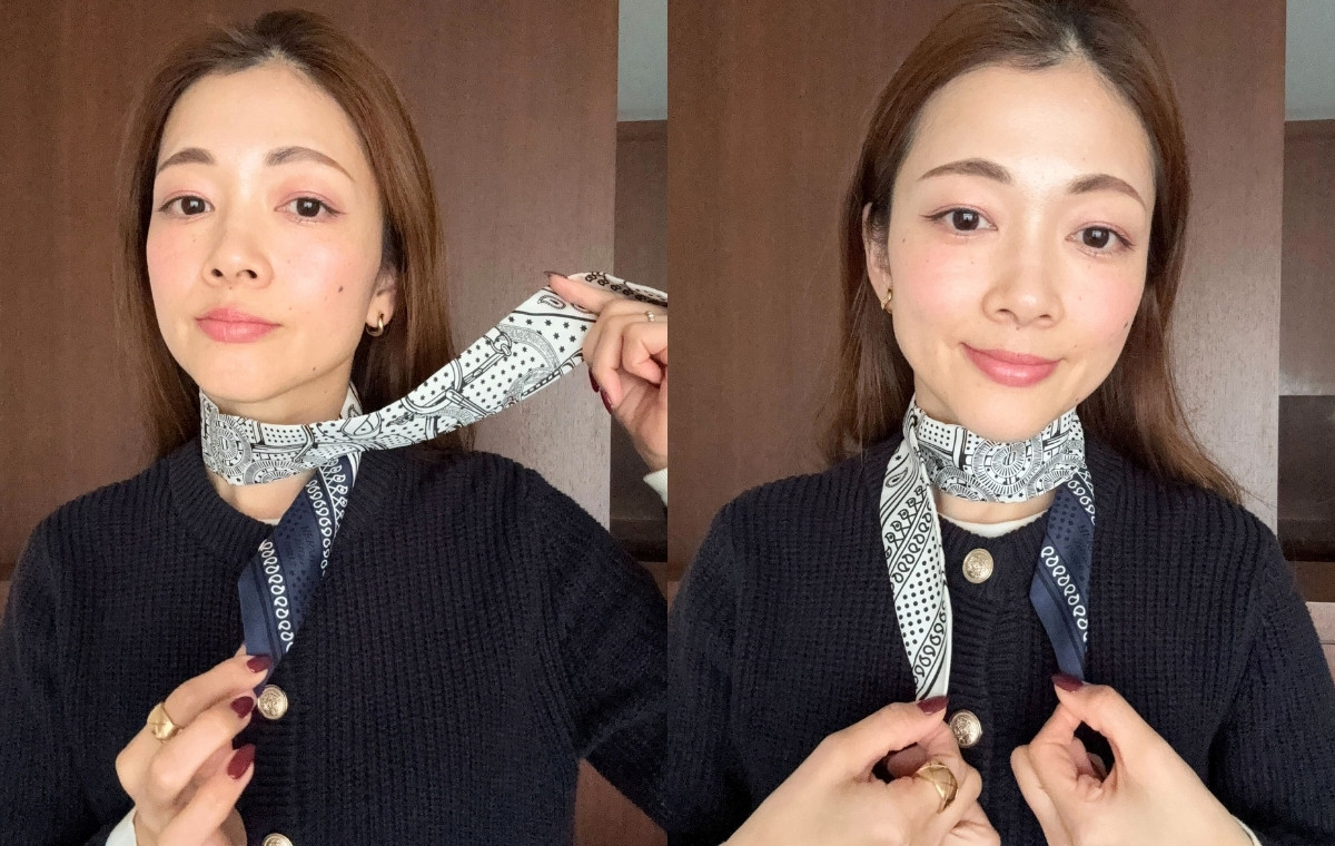 首に巻きつけている写真