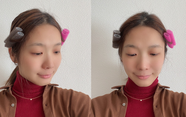ヘアカーラーで前髪を挟んだ様子の写真