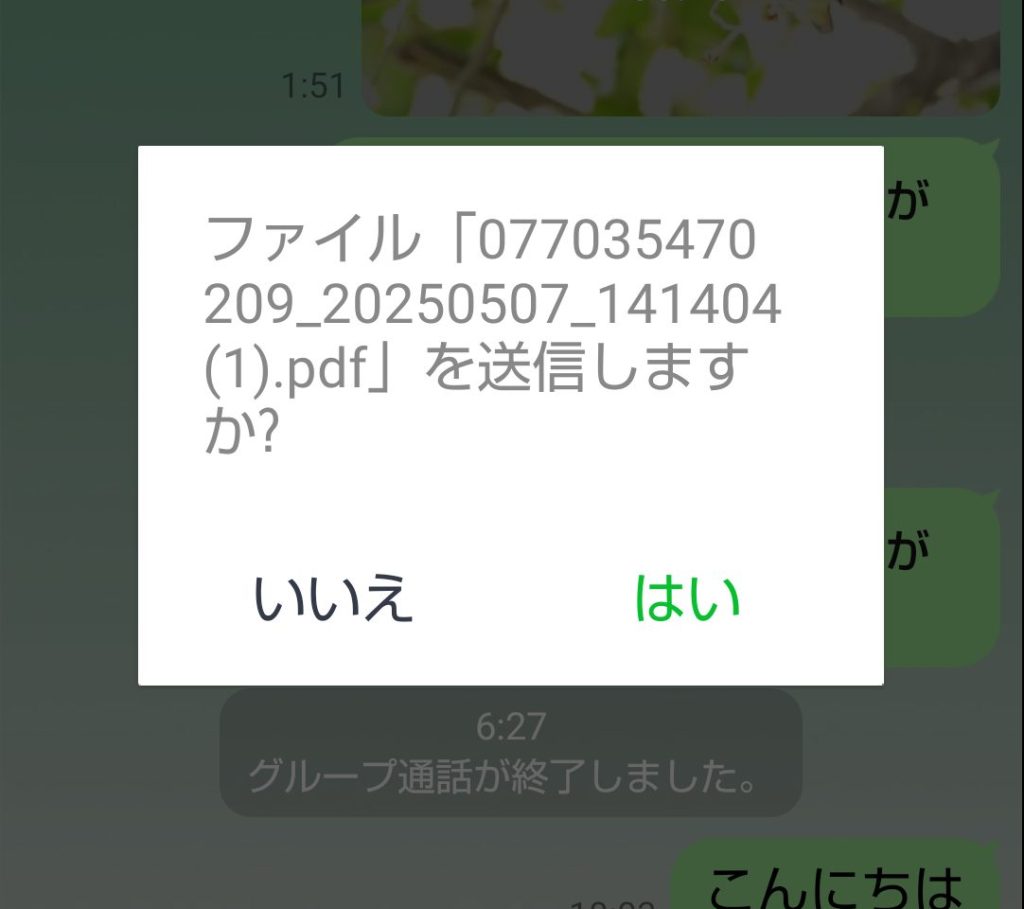 送信するか否かを選択する画面