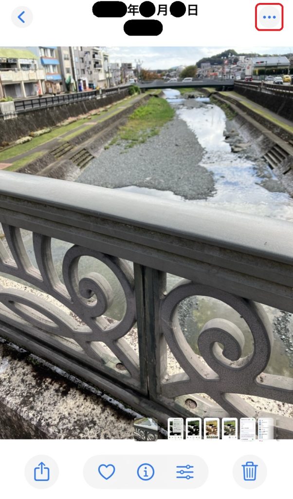 写真のプレビュー画面。右上の三点リーダーが赤で囲まれている