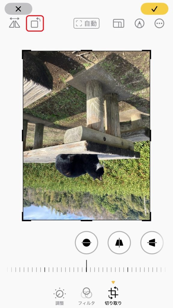 画像編集画面。左上の回転マークが赤で囲まれている