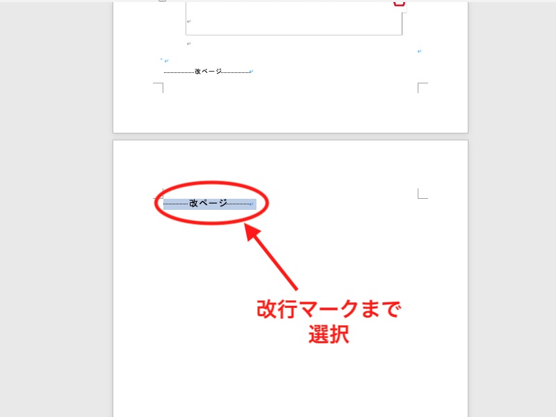 表示させたWordの改ページを選択している画面