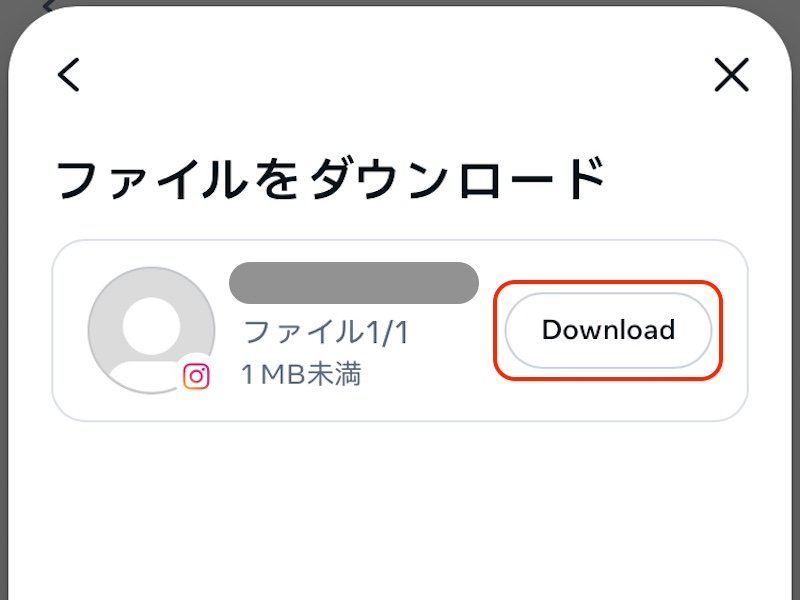 インスタグラムから情報をダウンロードしている画面