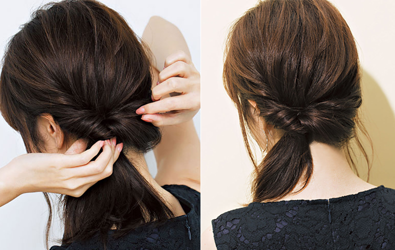 サイドでくるりんぱしている後頭部写真