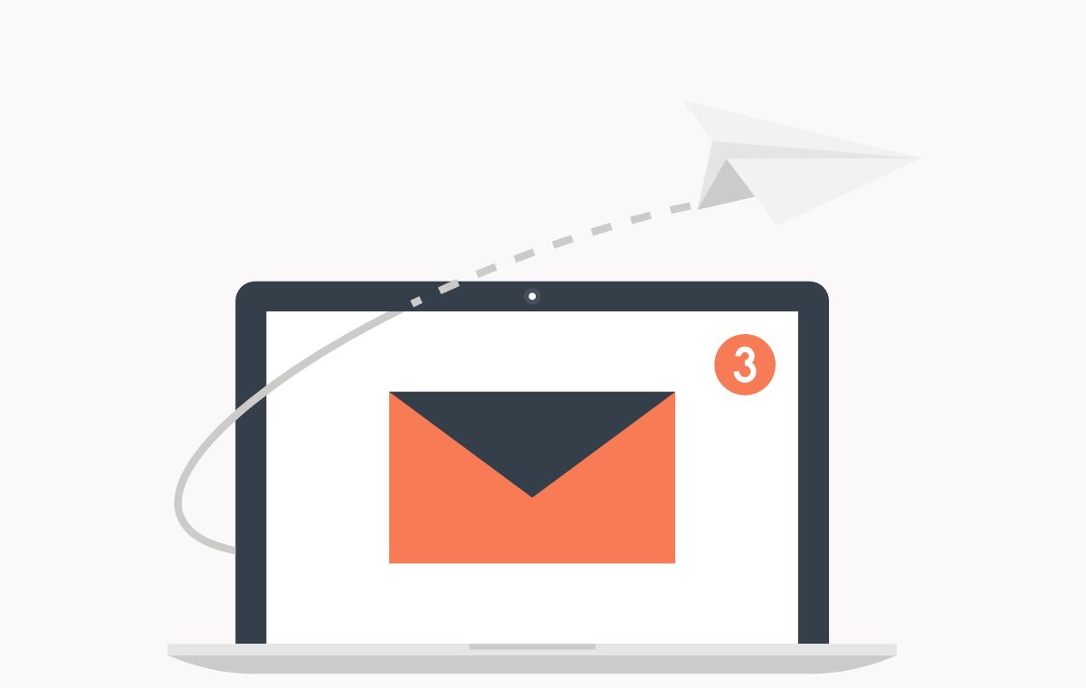 ノートパソコンに表示されたメールと通知アイコンのイラスト