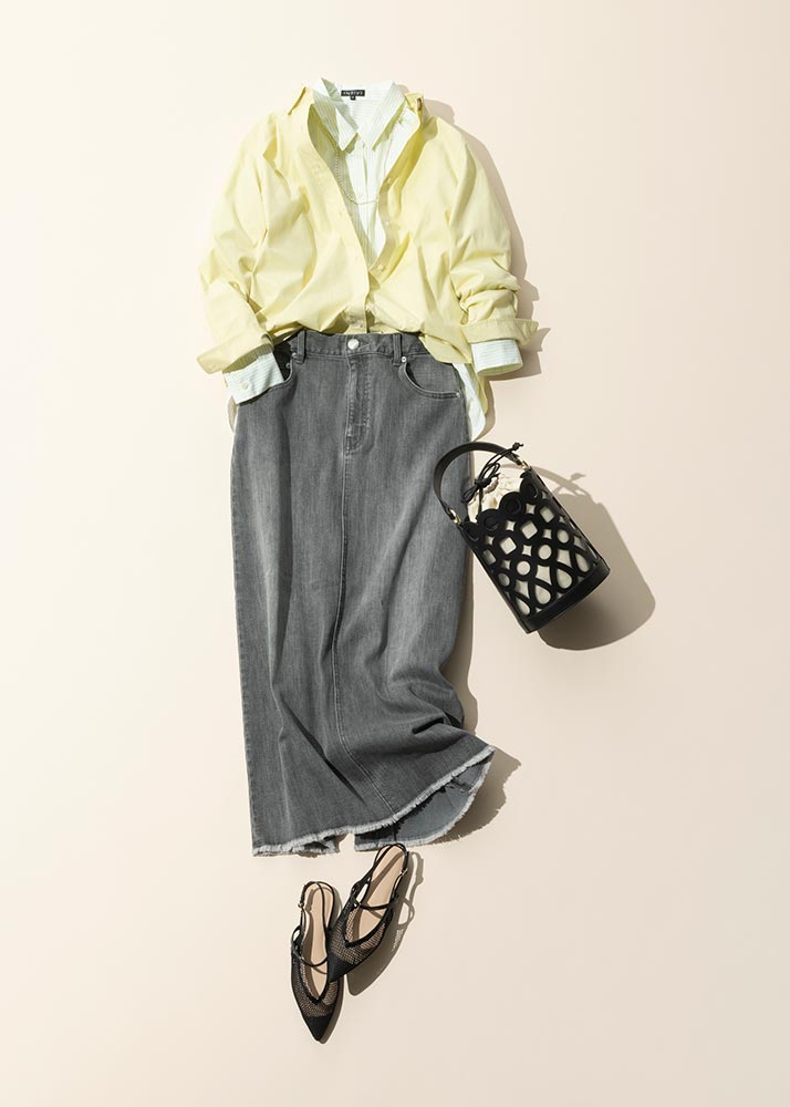 黄色のシャツのコーディネート