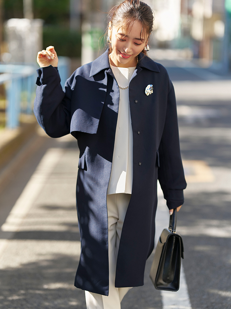 近藤千尋さん セットアップとコートのコーデ
