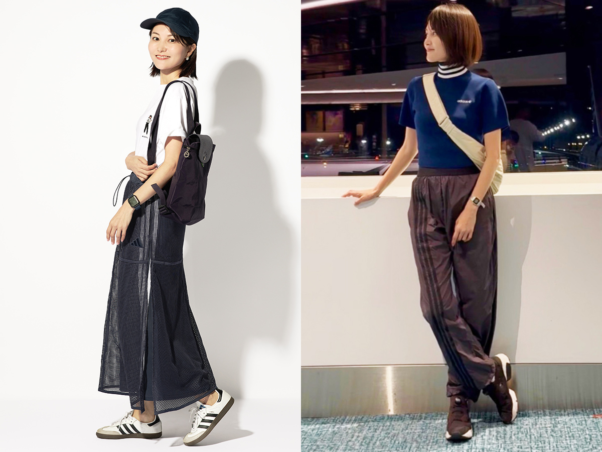 鈴木まきさんのアディダスコーデ全身写真