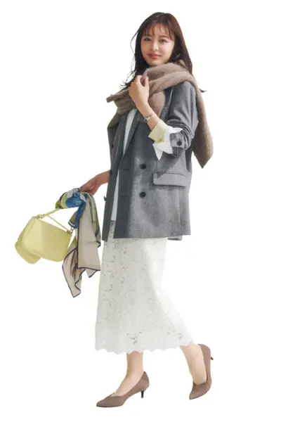 【2/17のコーデ】上品フェミニンな春めきジャケットコーデ