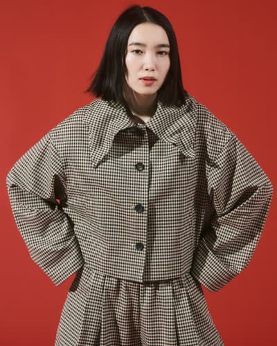 ステンカラージャケットチェック柄