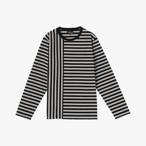 agnes b.細ボーダー×ストライプ コットン 長袖 Tシャツ