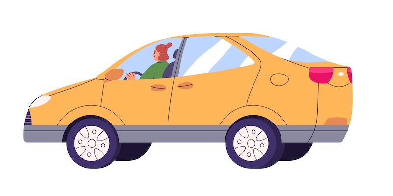 黄色い車に乗っている人のイラスト