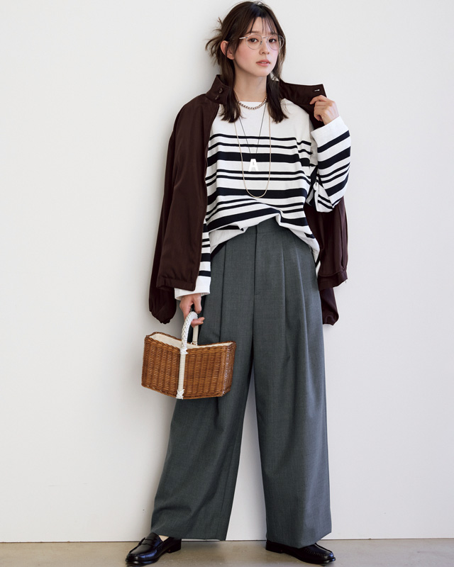ブルゾン×ボーダートップス×グレータックパンツ