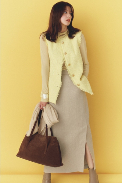 【3/30のコーデ】華やかなツイードジレを辛口バランスに仕上げて