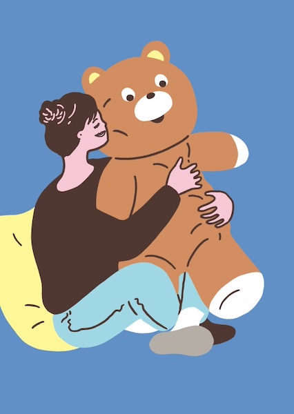 ぬいぐるみとハグ　イラスト
