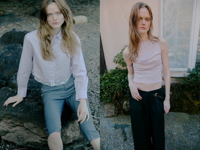 「Lumi Lace Cropped Shirt」、「Lian Layered Tanktop」