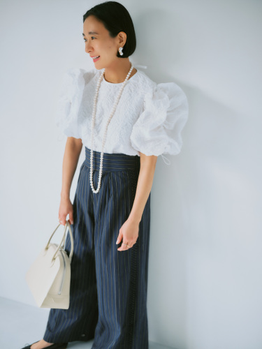 Poplin Side Wave Tuck Pants