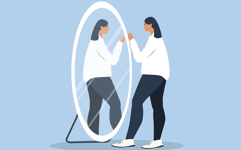 全身鏡をみている人のイラスト