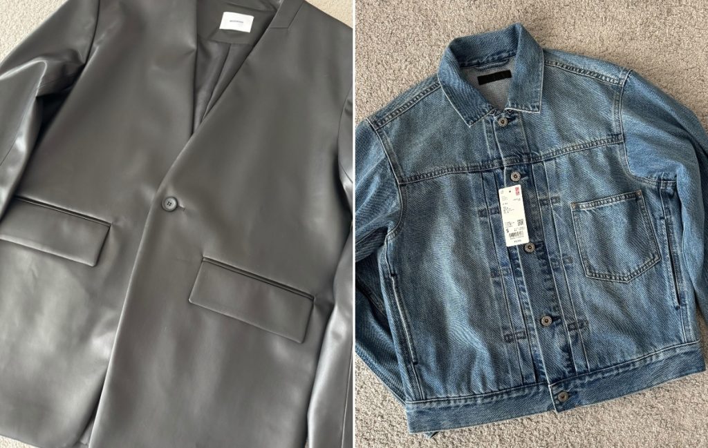 ジャケットの平置き写真とGジャンの平置き写真を並べた画像