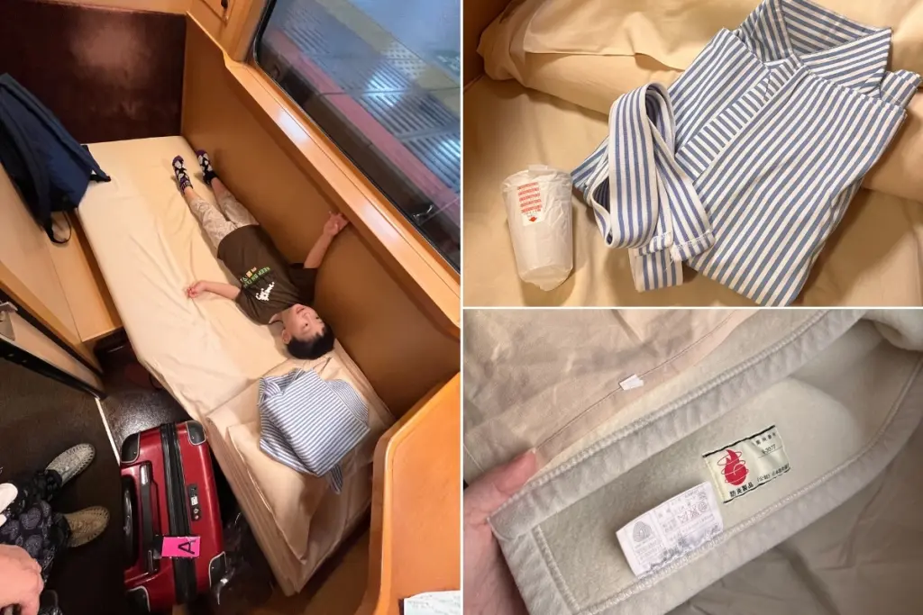 泊った部屋の写真とアメニティ・布団の写真