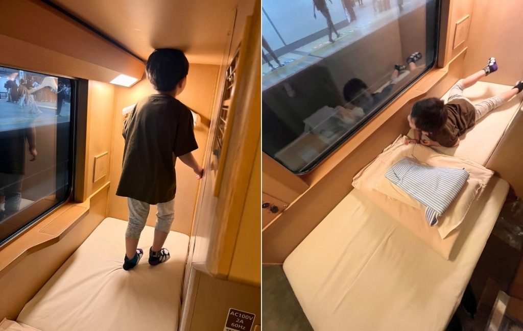 車内を探検・くつろぐ様子の息子さんの写真